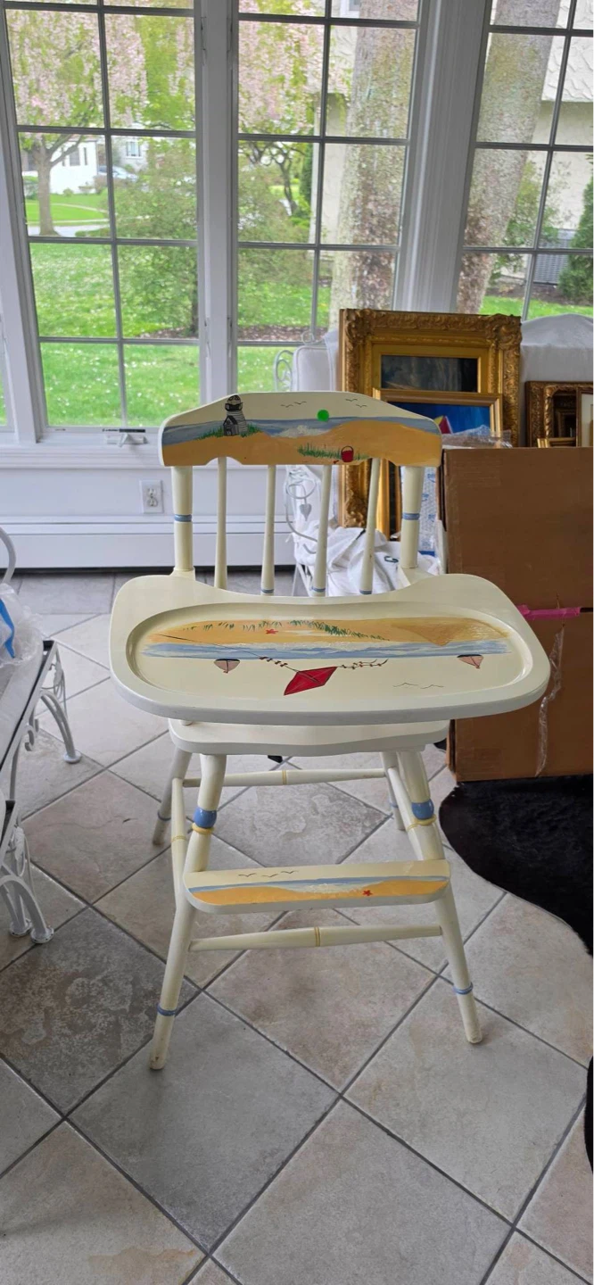 Hand-Painted Vintage Wooden High Chair