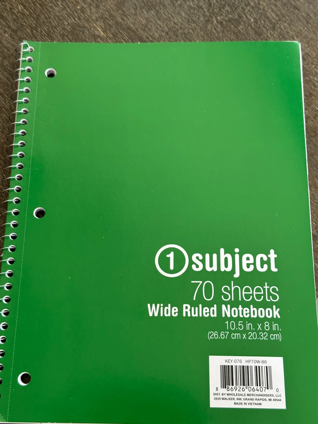 1 Subject Wide Ruled Notebook - 70 Sheets