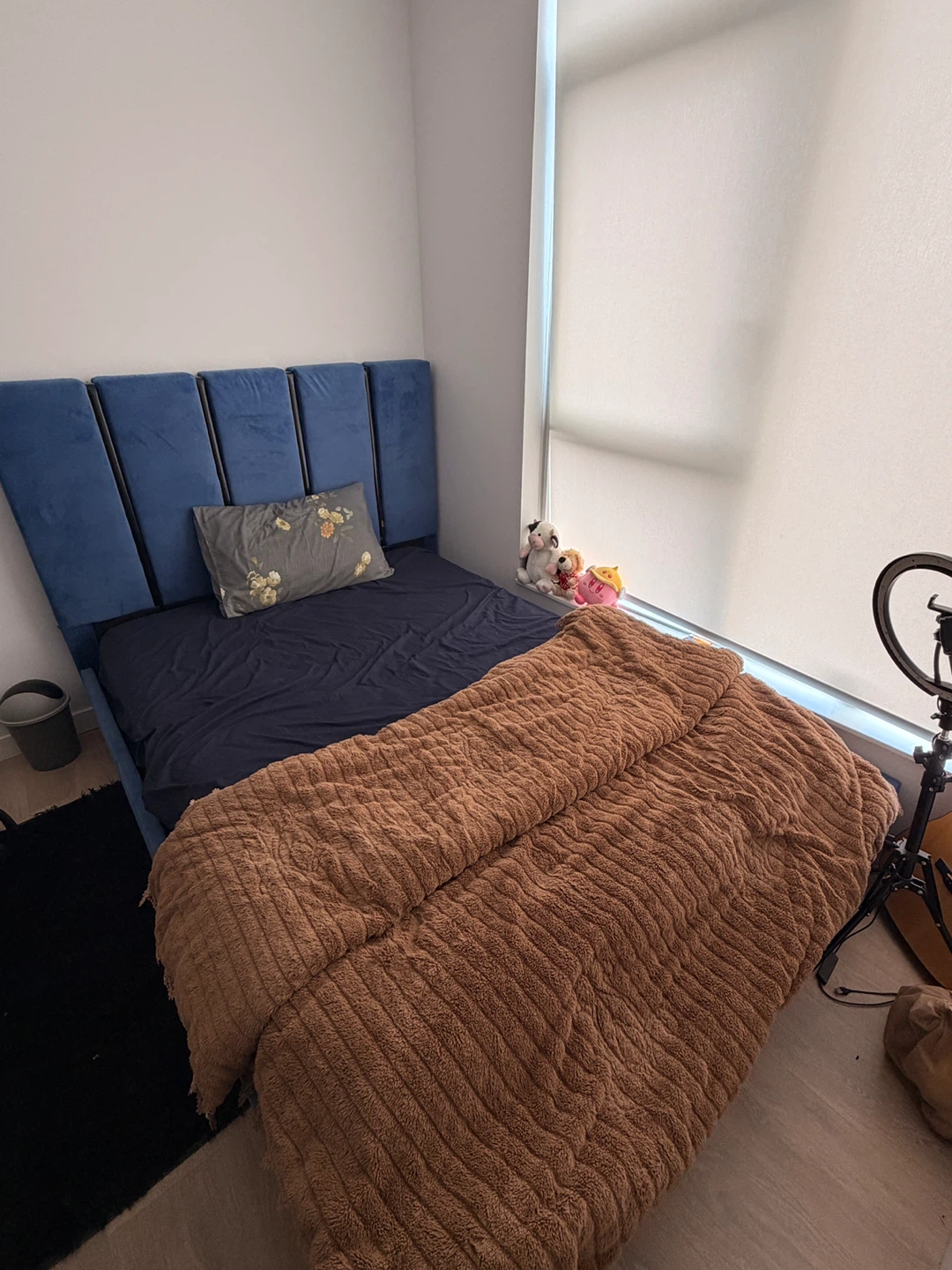 Blue Upholstered Queen Size Bed Frame