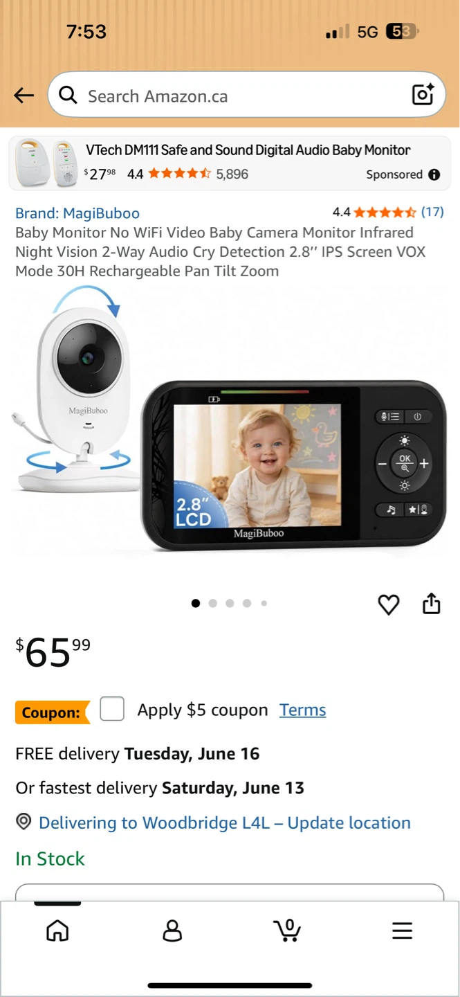5.0" Digital Wireless Video Baby Monitor