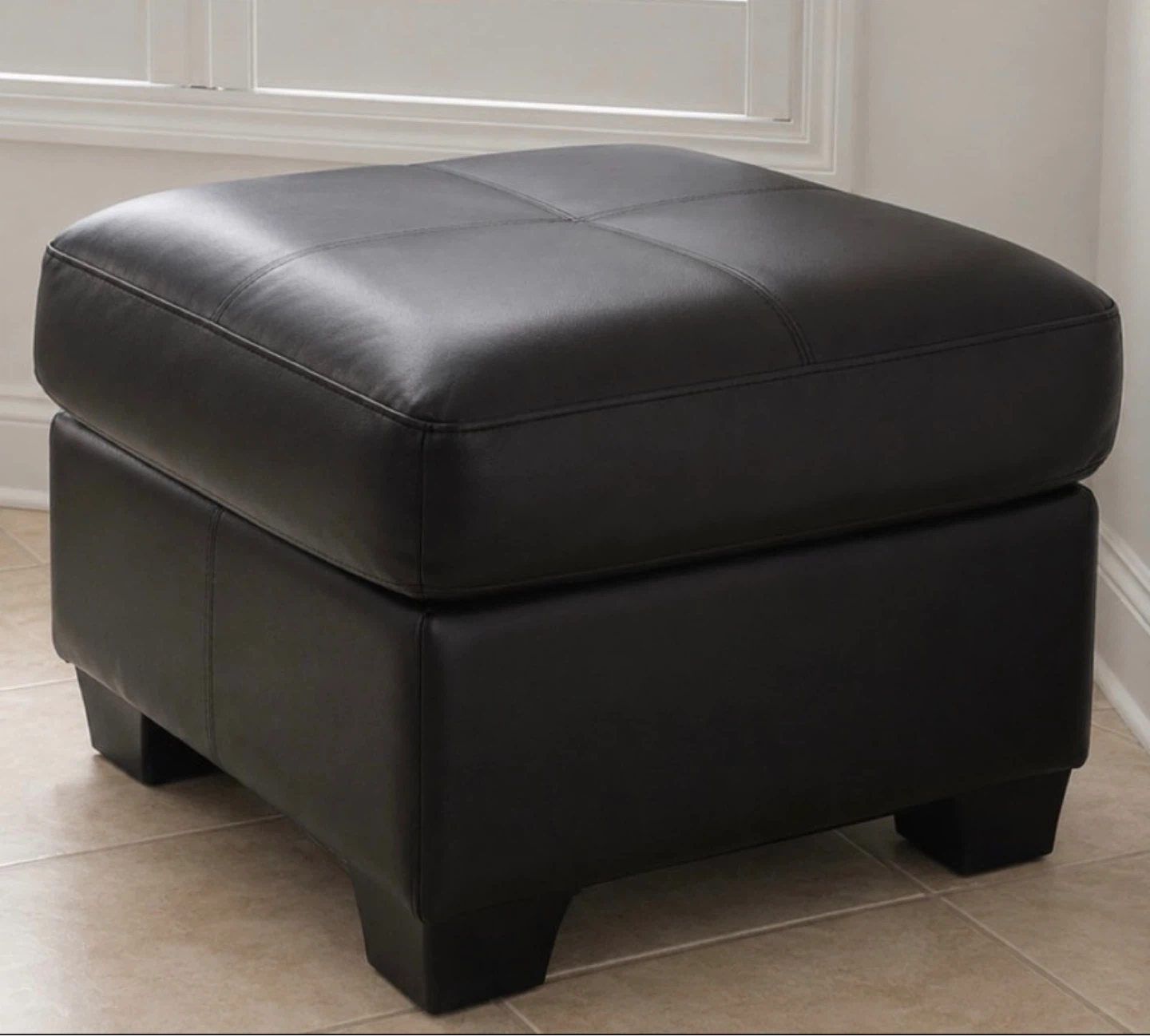 Black Faux Leather Storage Ottoman