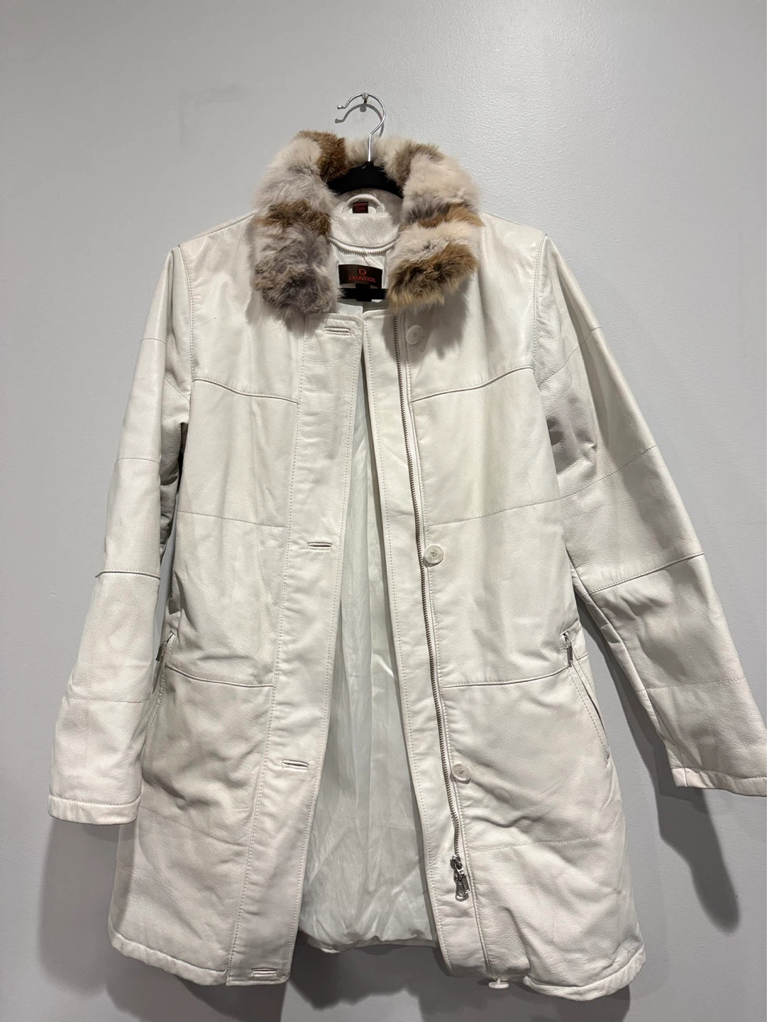 Danier White Genuine Leather Jacket with Fur Collar