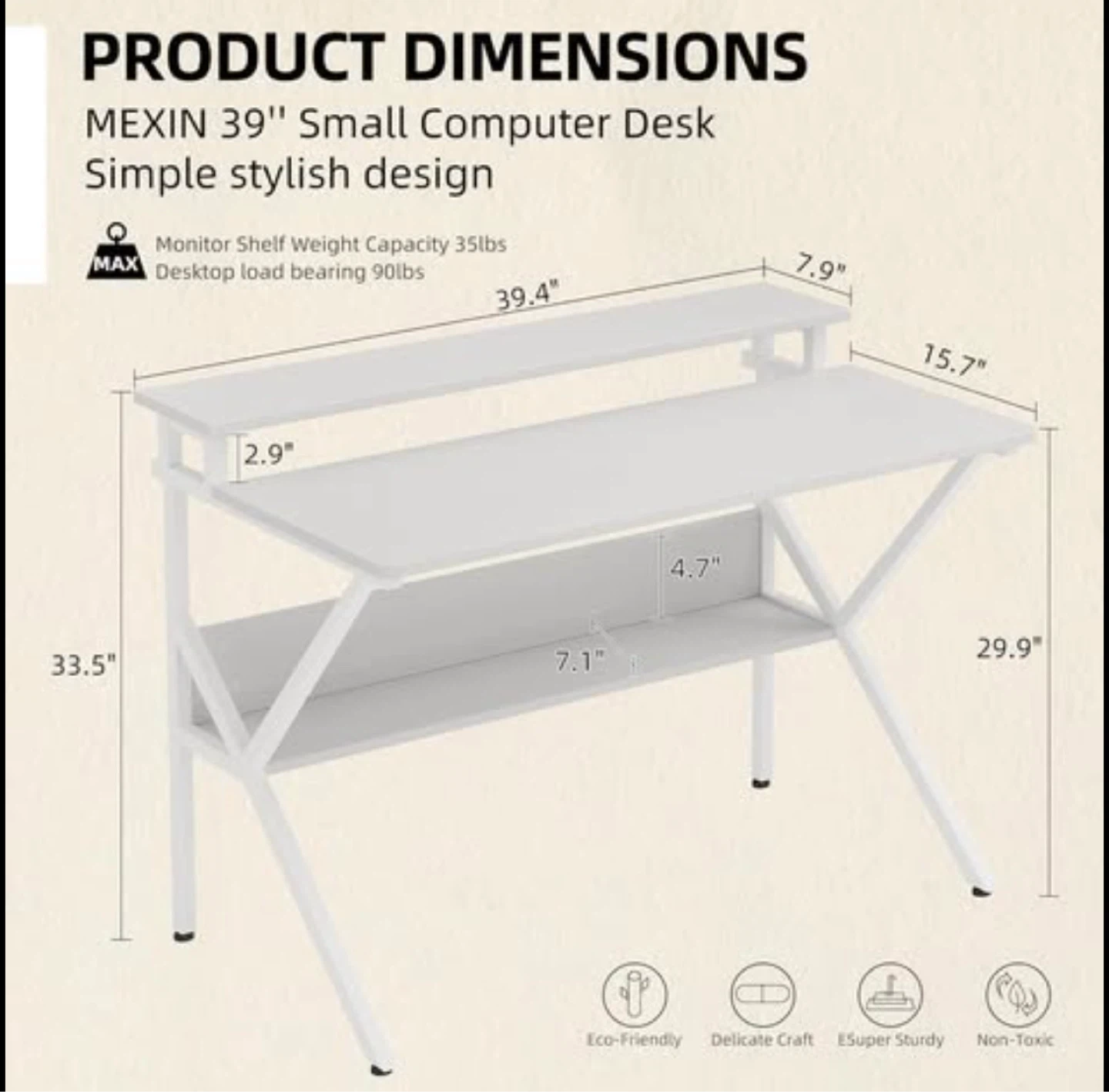 39'' White Computer Desk with Monitor & Storage Shelves - photo 2