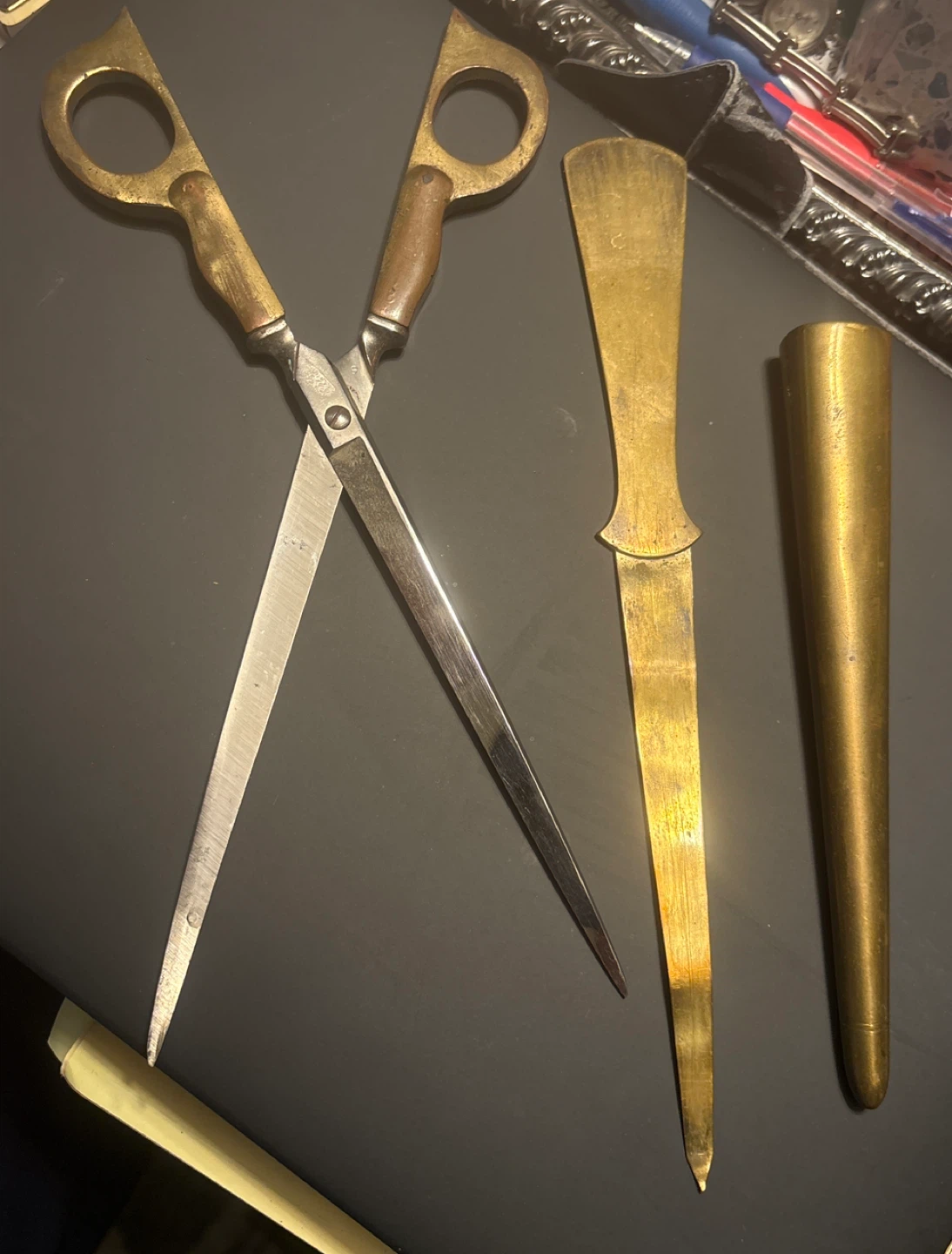 Vintage Brass Letter Opener and Scissors Set