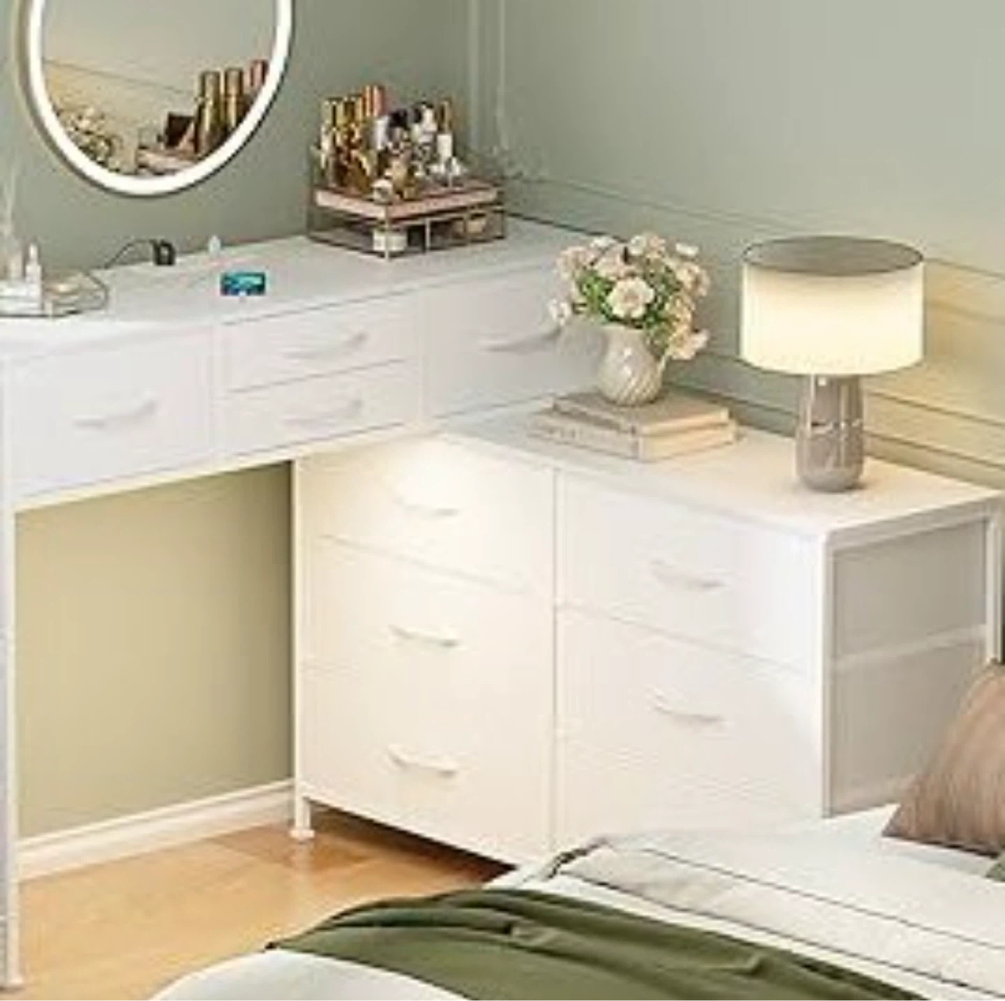 Dresser with Charging Station and LED Light, Rotatable Desk - photo 3
