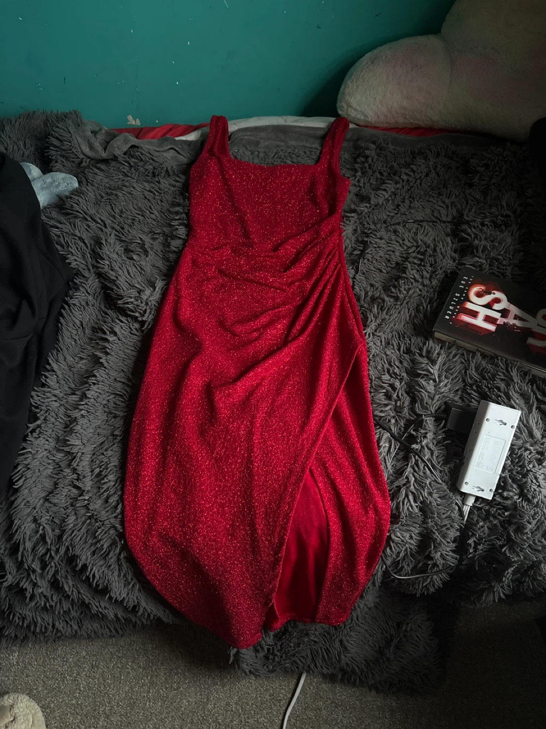 Red Sparkle Slit Dress