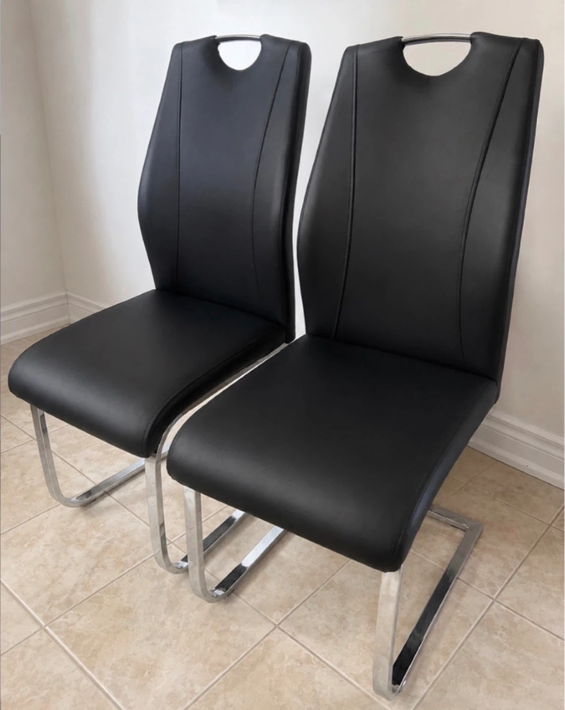 Set of 2 Black Faux Leather Dining Chairs
