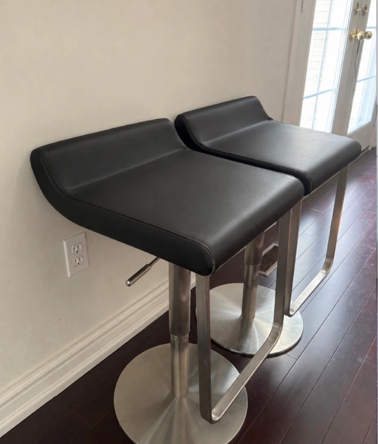 Pair of Black Faux Leather Bar Stools