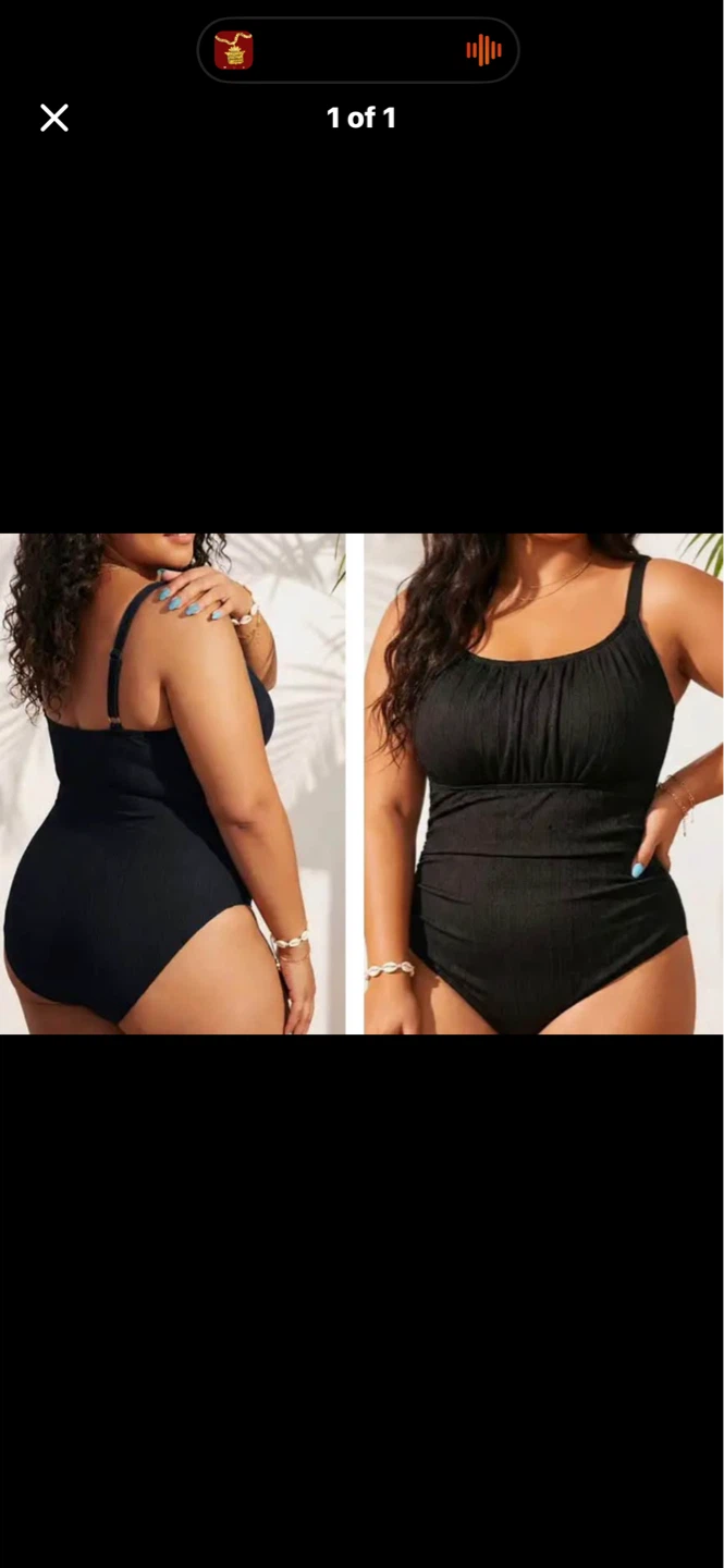 Plus size Black Ruched One-Piece Swimsuit. Size 2XL