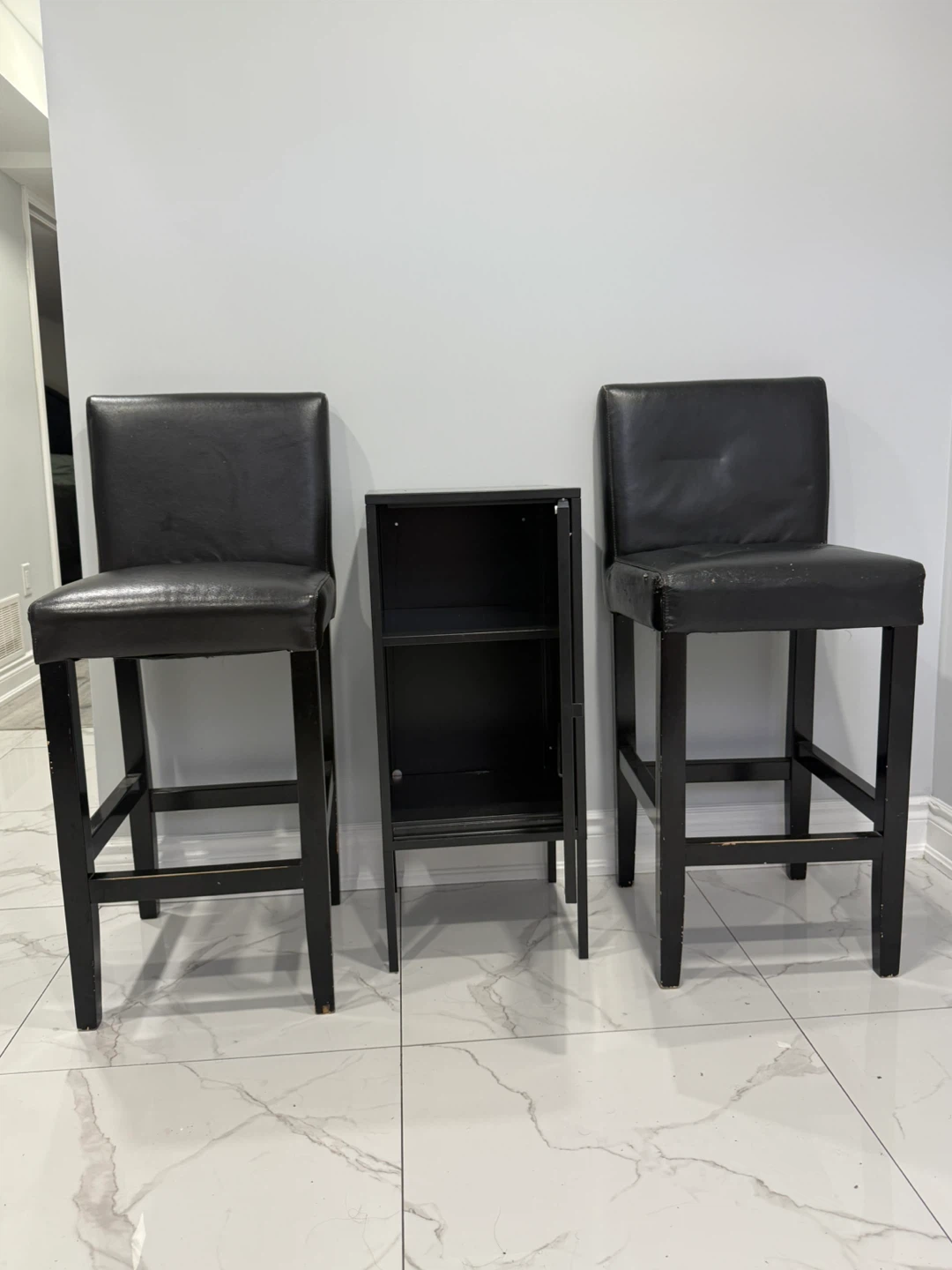 Modern Black Bar Stools (Pair) with Matching Storage Cabinet - photo 4