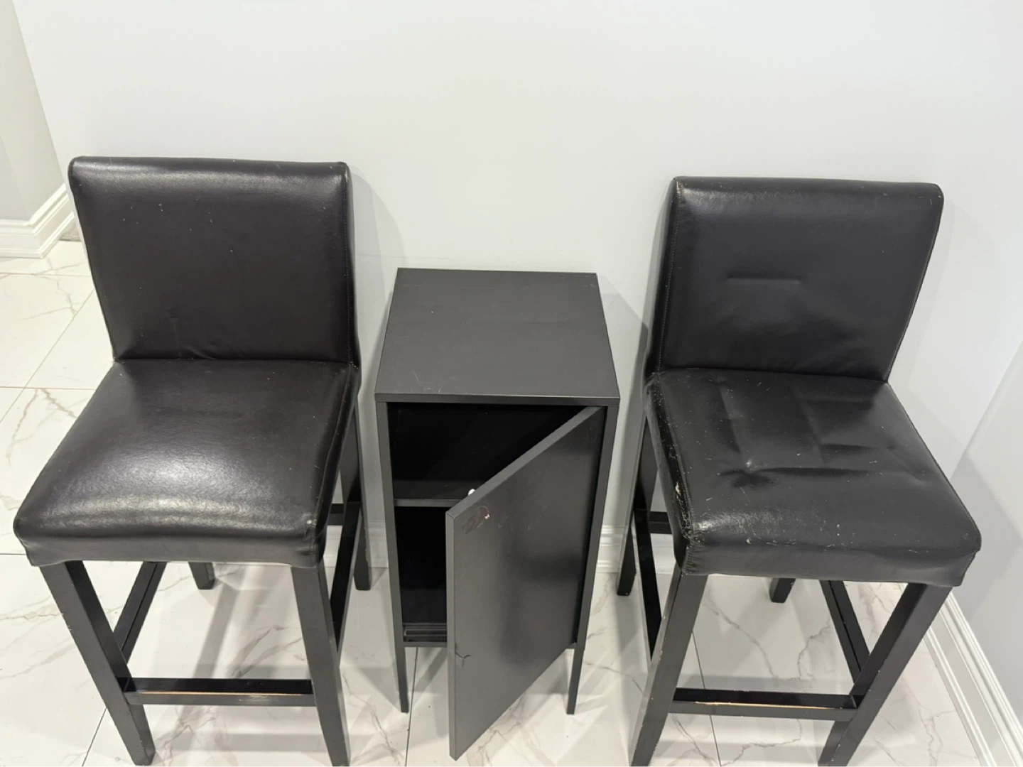 Modern Black Bar Stools (Pair) with Matching Storage Cabinet - photo 5