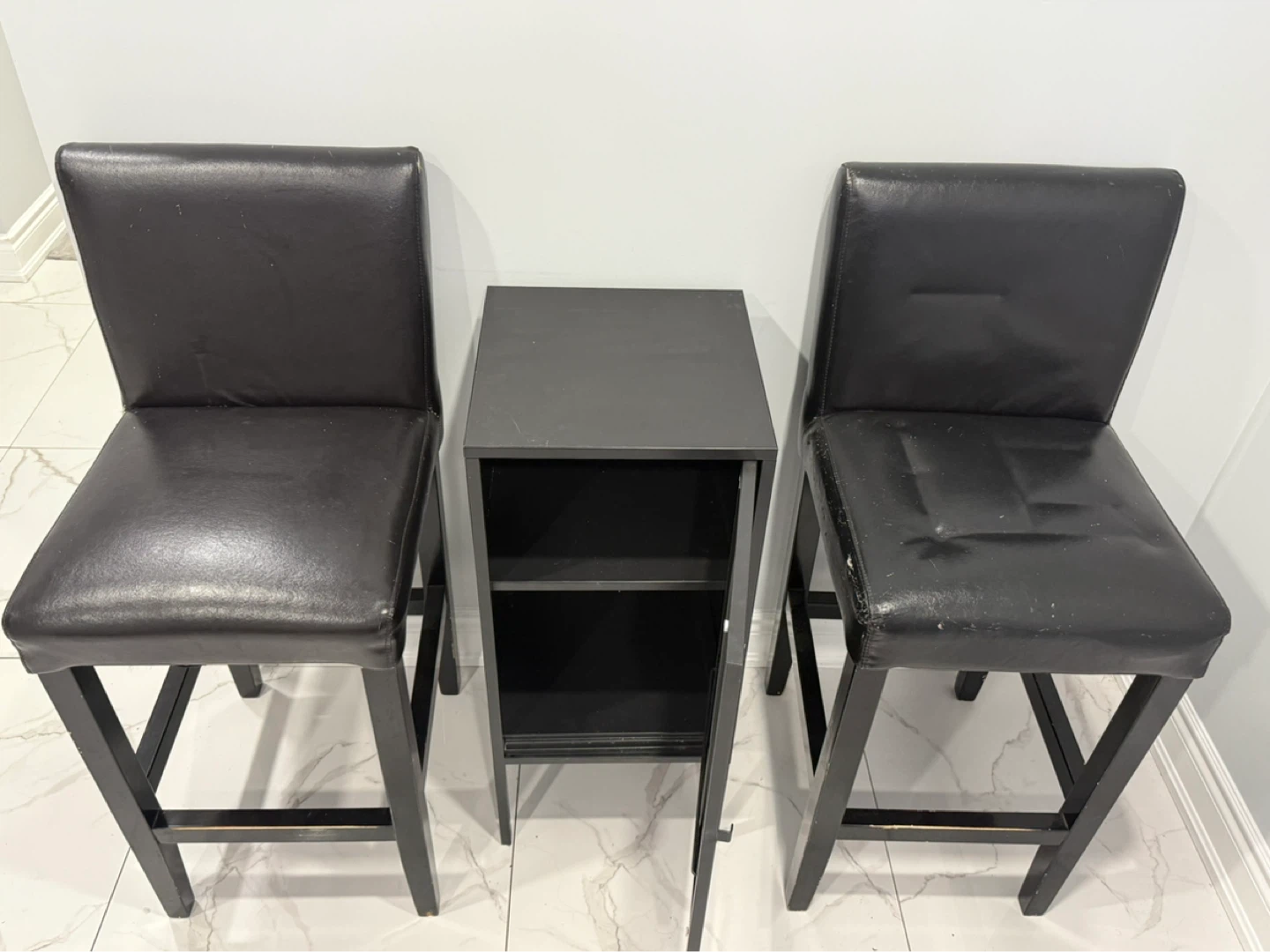 Modern Black Bar Stools (Pair) with Matching Storage Cabinet - photo 2