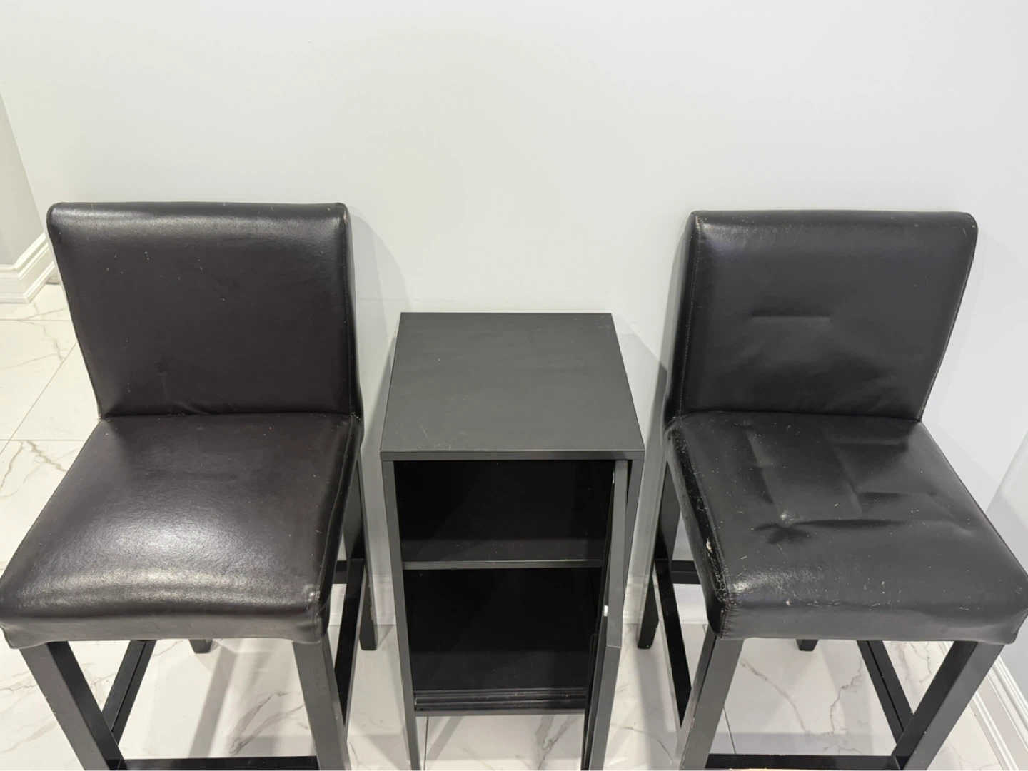 Modern Black Bar Stools (Pair) with Matching Storage Cabinet - photo 3