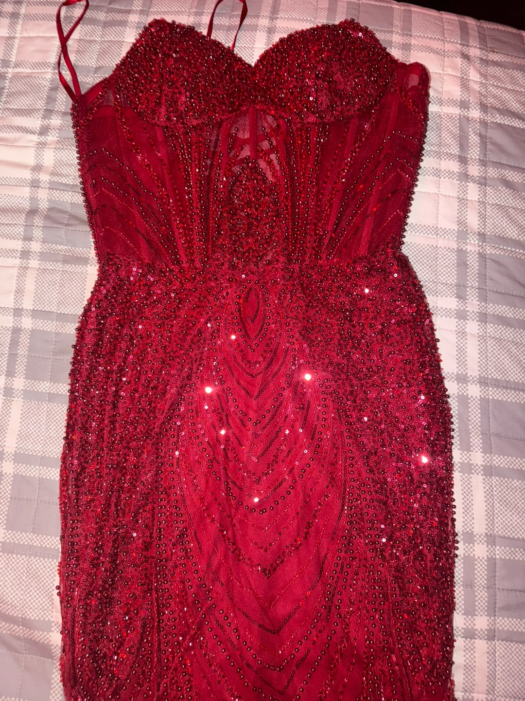 Red Beaded Corset Dress