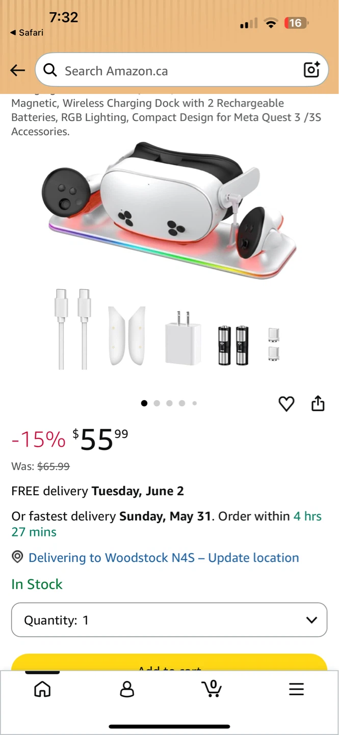 VR Charging Base for Meta Quest 3/3S with RGB Lighting