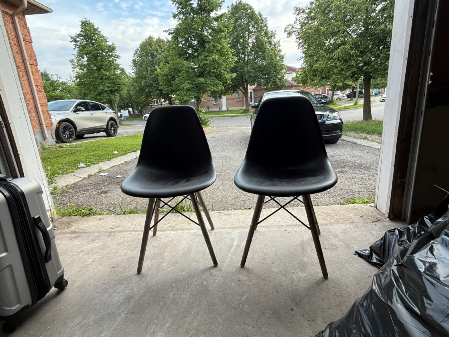 Pair of Black Mid-Century Modern Eames-Style Shell Chairs