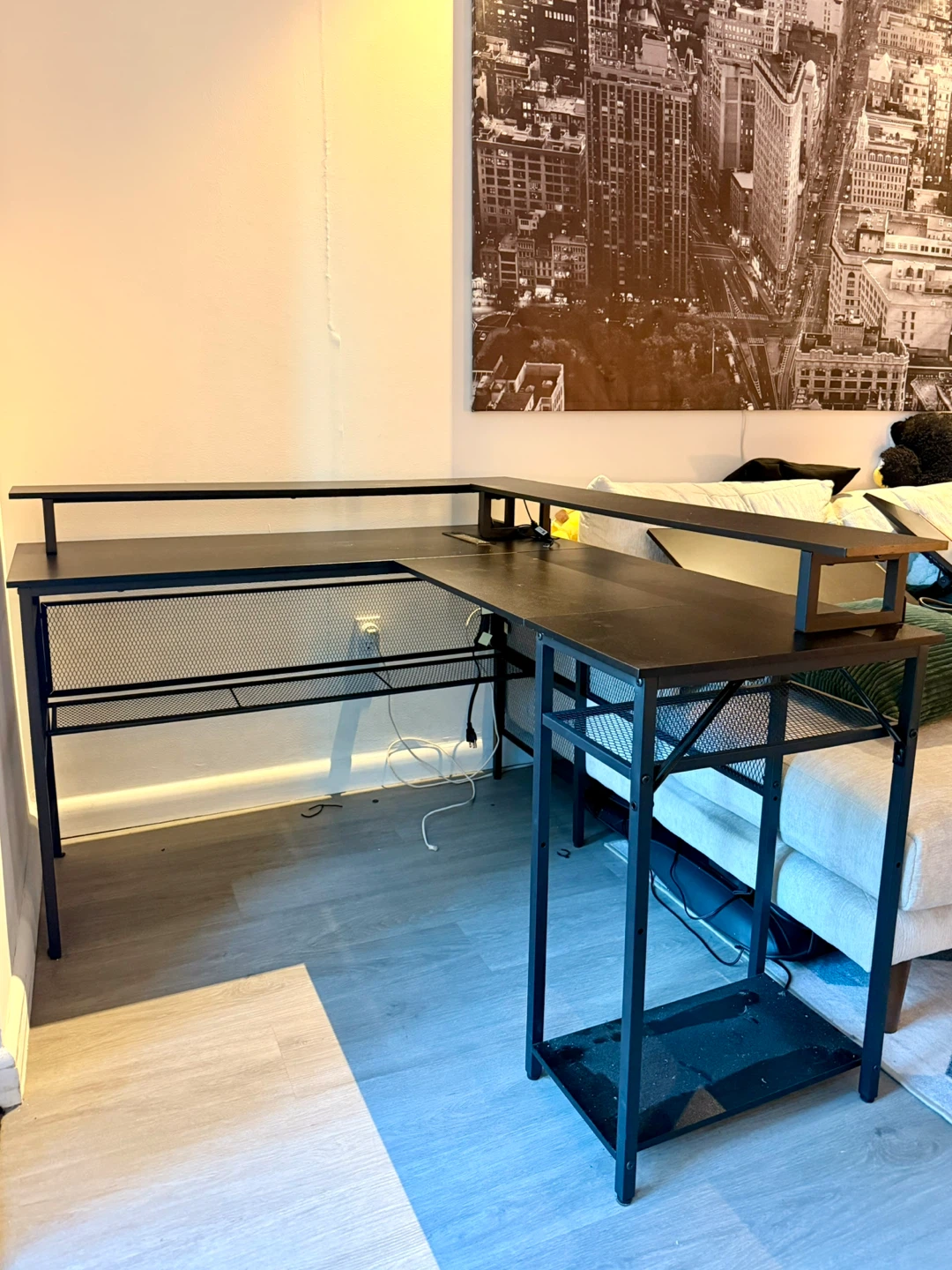 Black L-Shaped Computer Desk with Shelves - photo 2