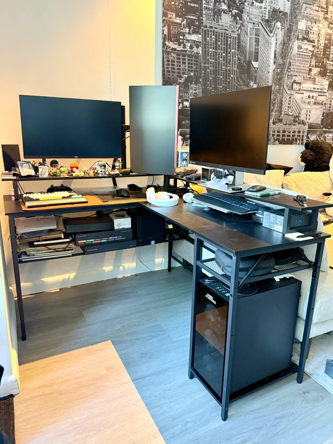 Black L-Shaped Computer Desk with Shelves