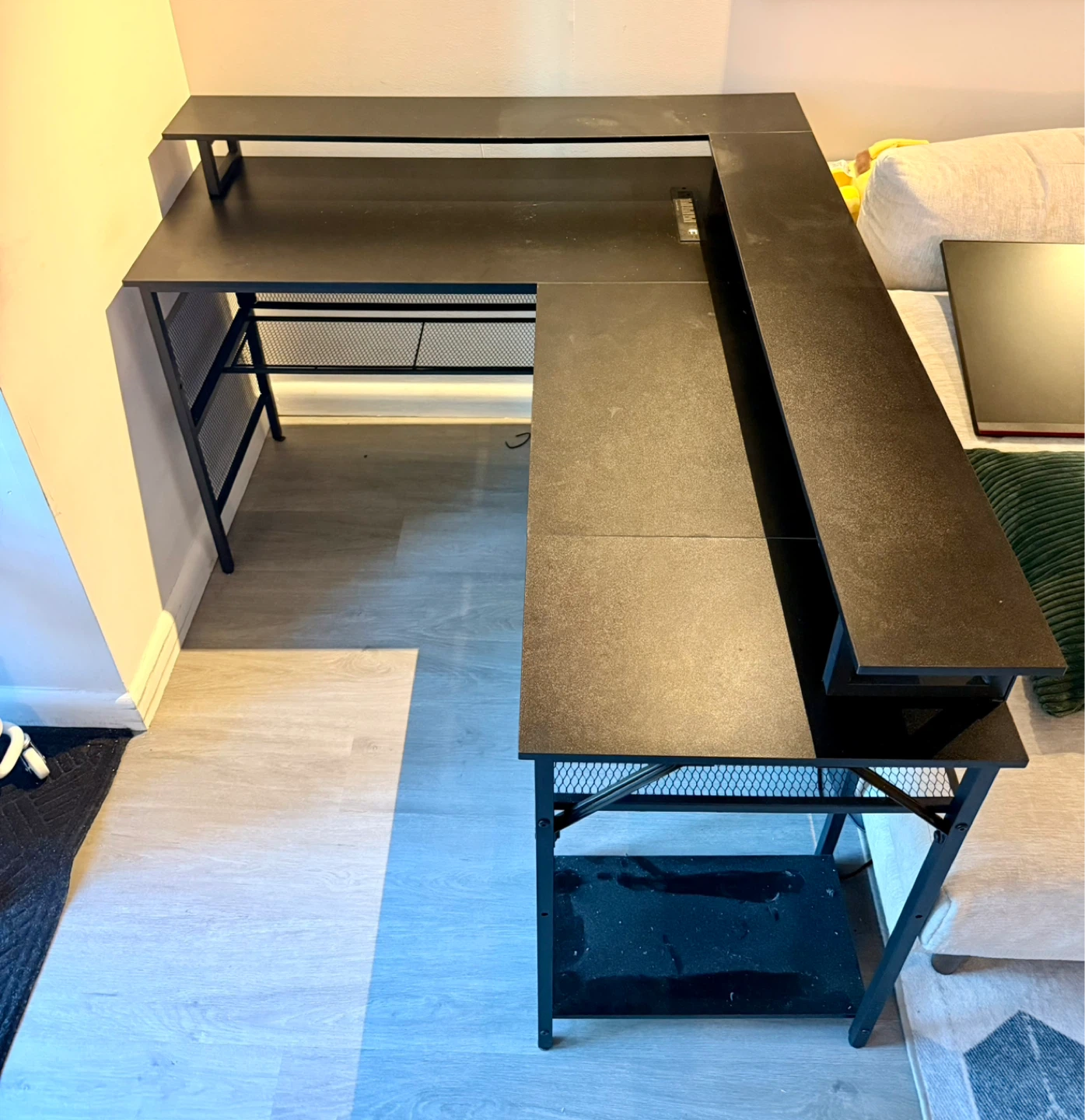 Black L-Shaped Computer Desk with Shelves - photo 3