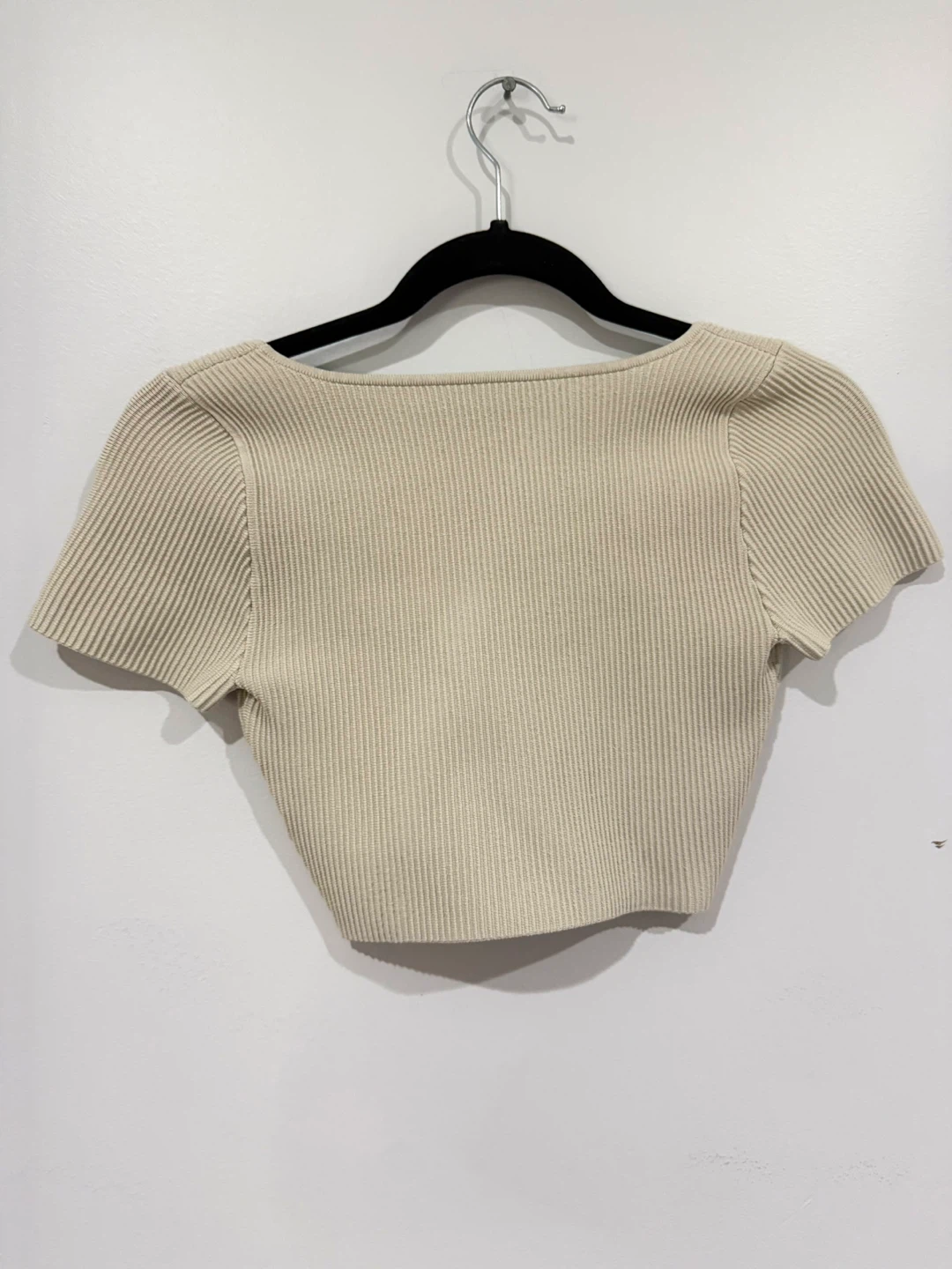 Babaton Beige Ribbed Knit Cropped Top - Size S - photo 3