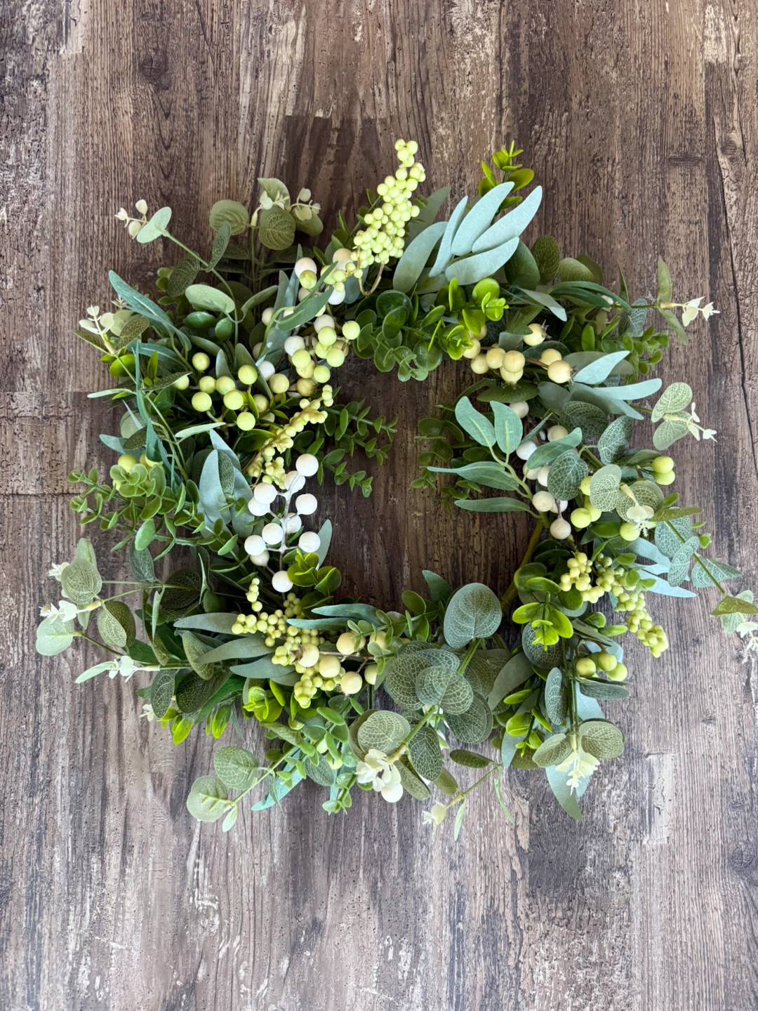 Handcrafted 18” Faux Greenery Wreath with White Berries