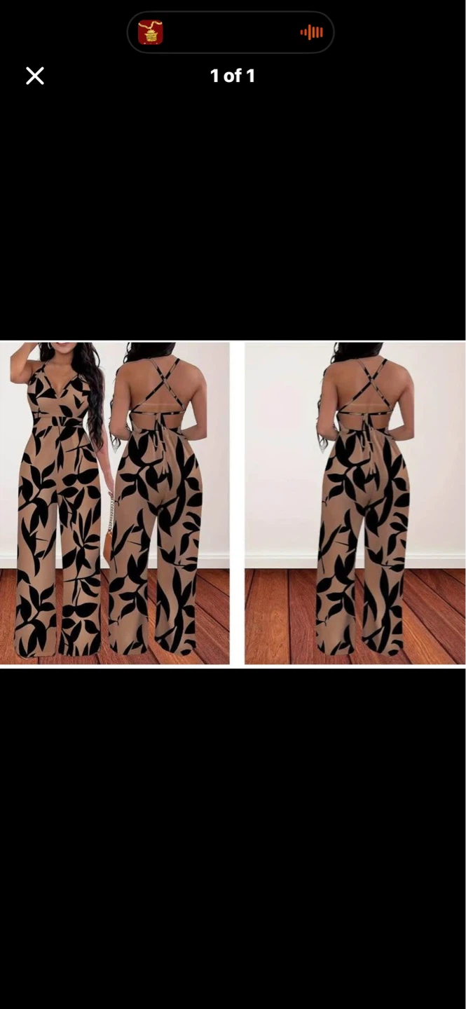Tan Leaf Print Jumpsuit. Size XL