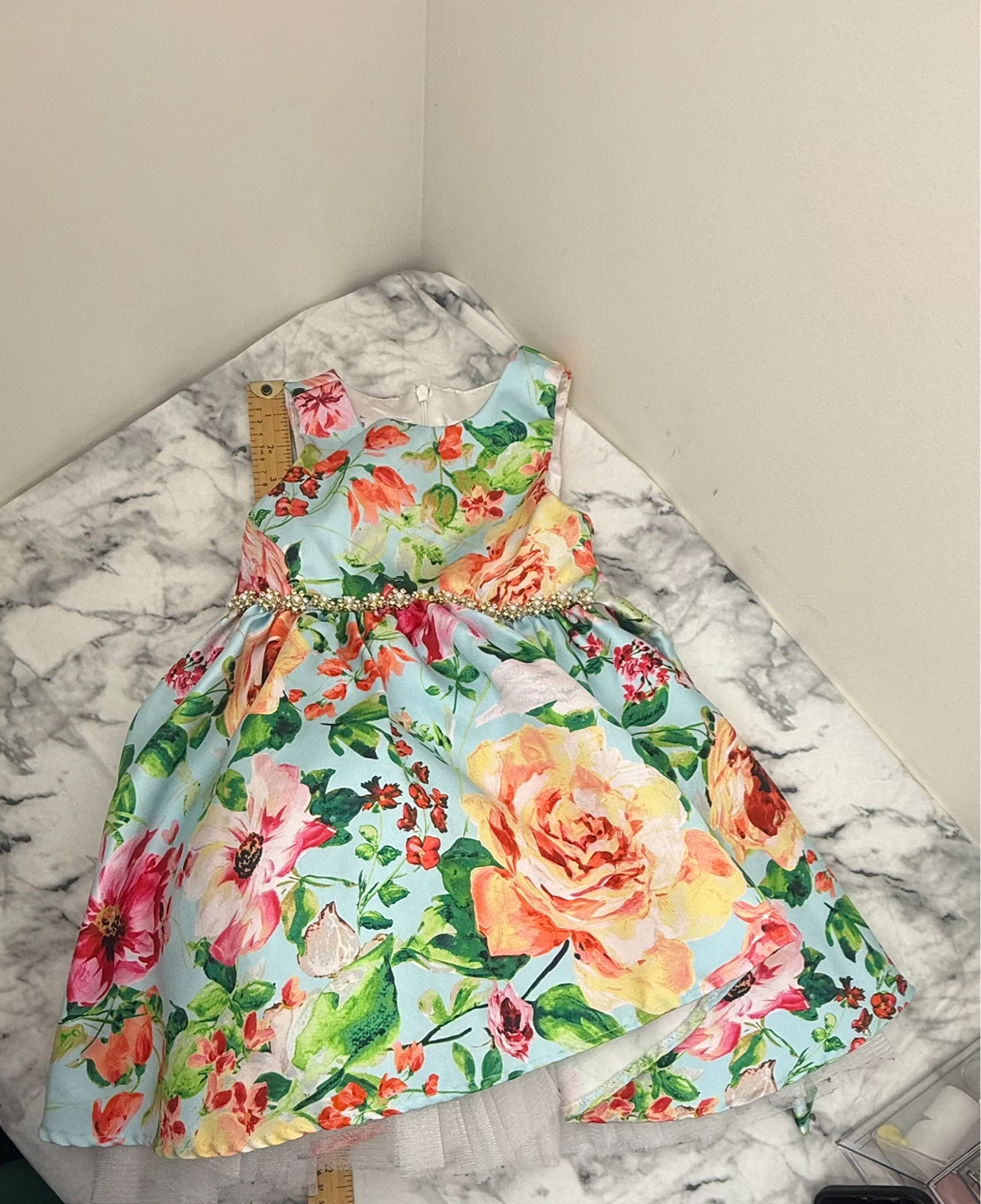Floral Print Dress with Pearls 4-5T - photo 4
