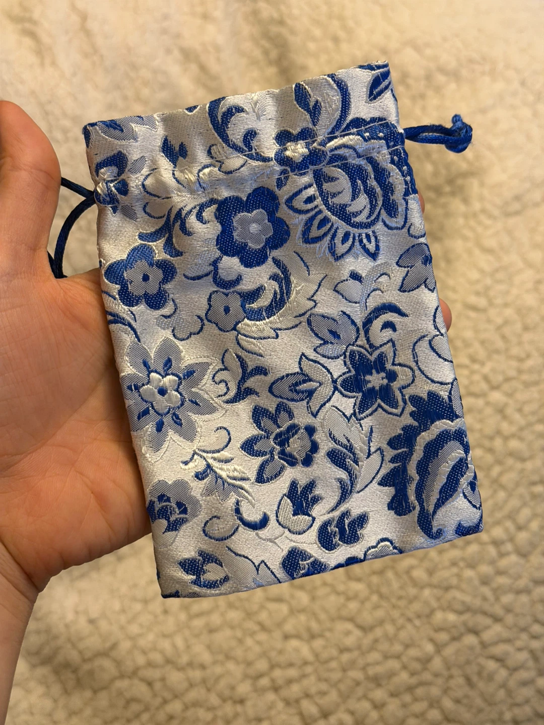 Blue Floral Drawstring Pouch