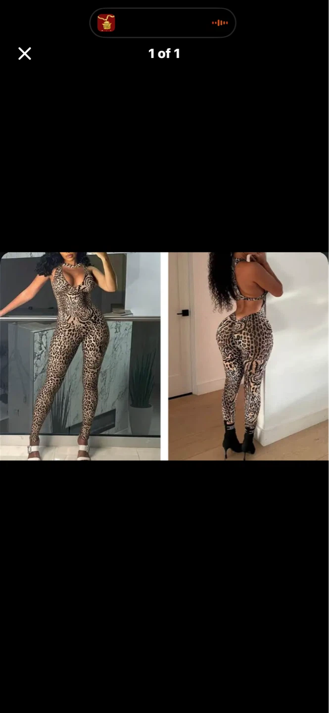 Leopard Print backless Jumpsuit. Size Large