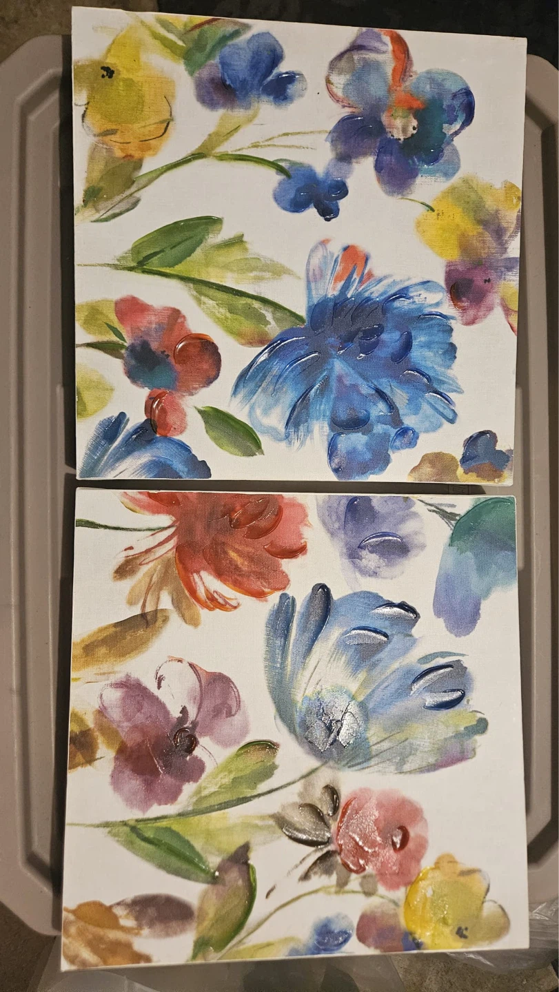 Floral Canvas Colourful Wall Art Set (12inch by 12 inch)