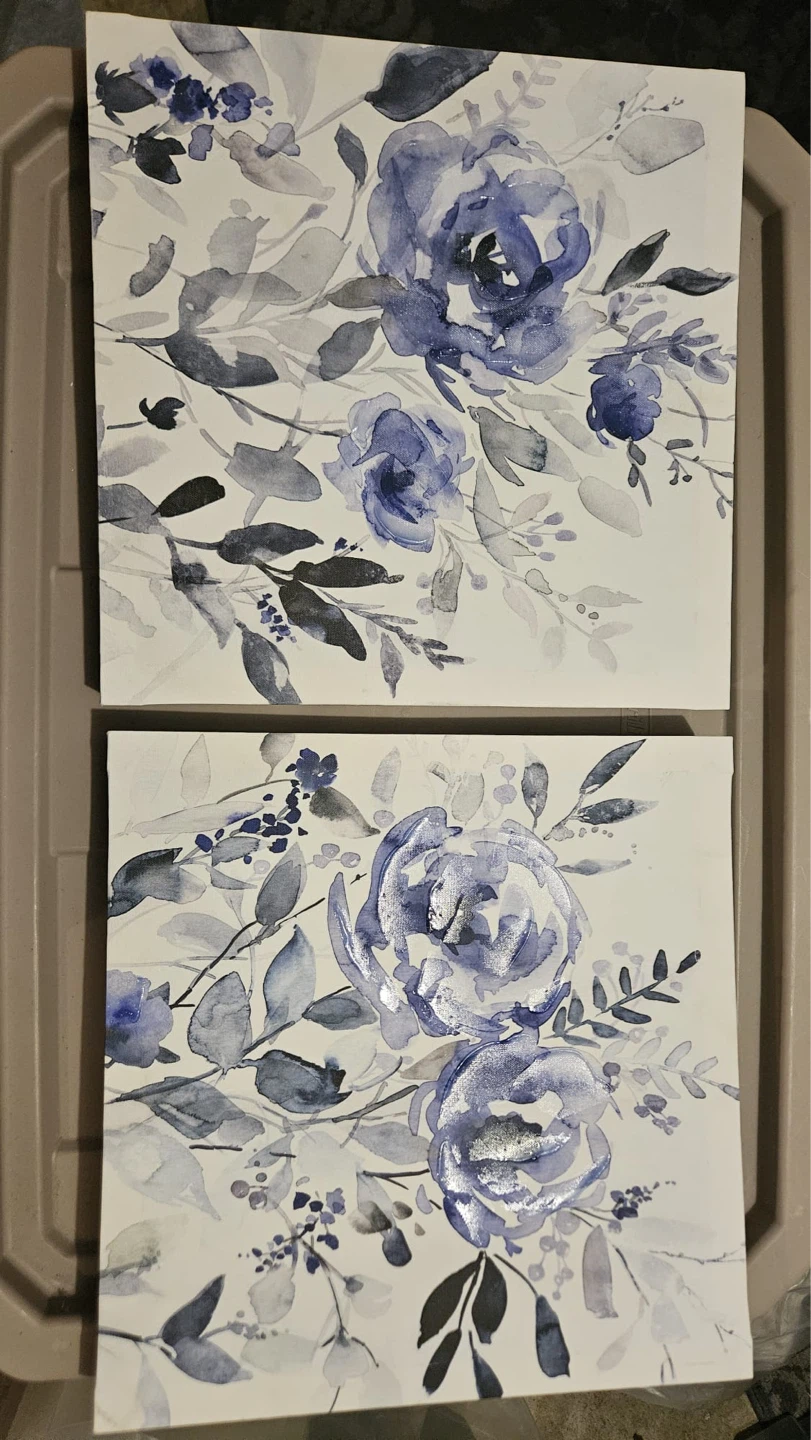 Set of Two Blue Floral Watercolor Canvas Prin  by ts