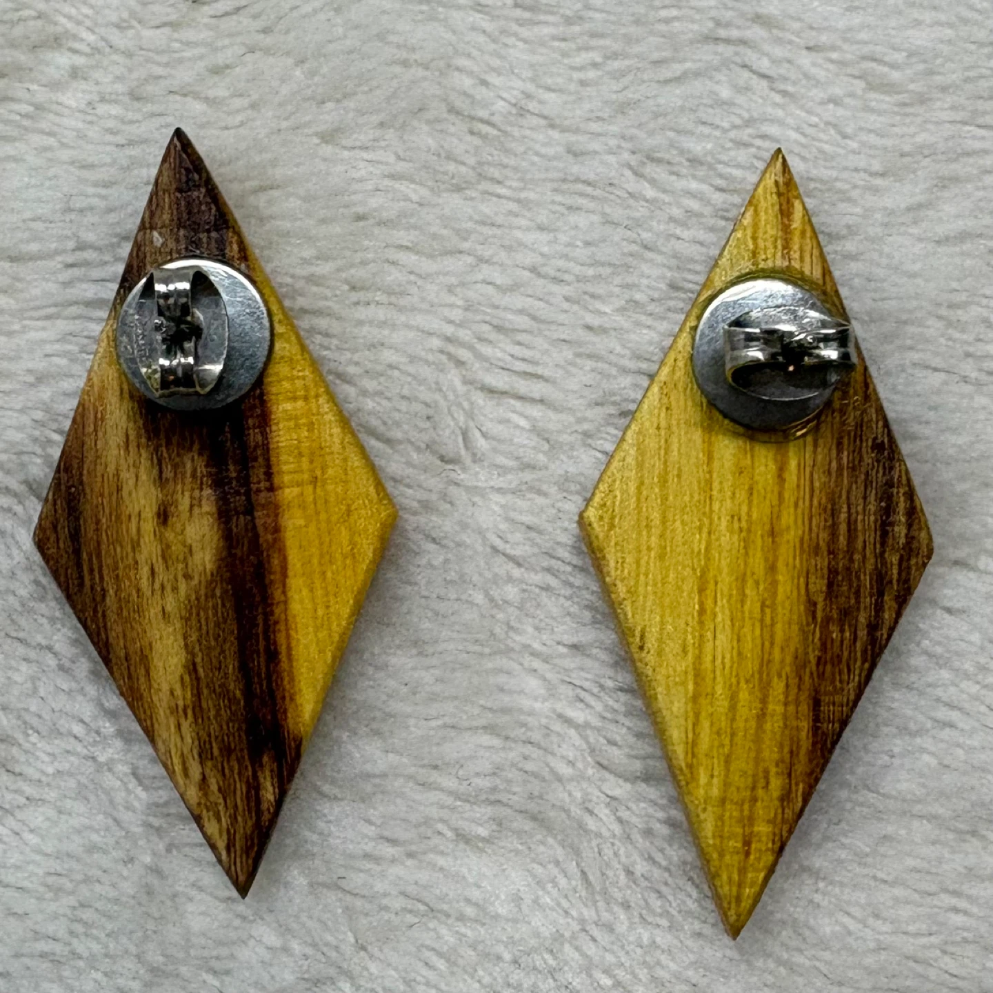 Vintage Handmade Wooden Diamond Earrings Geometric Natural Wood - photo 4