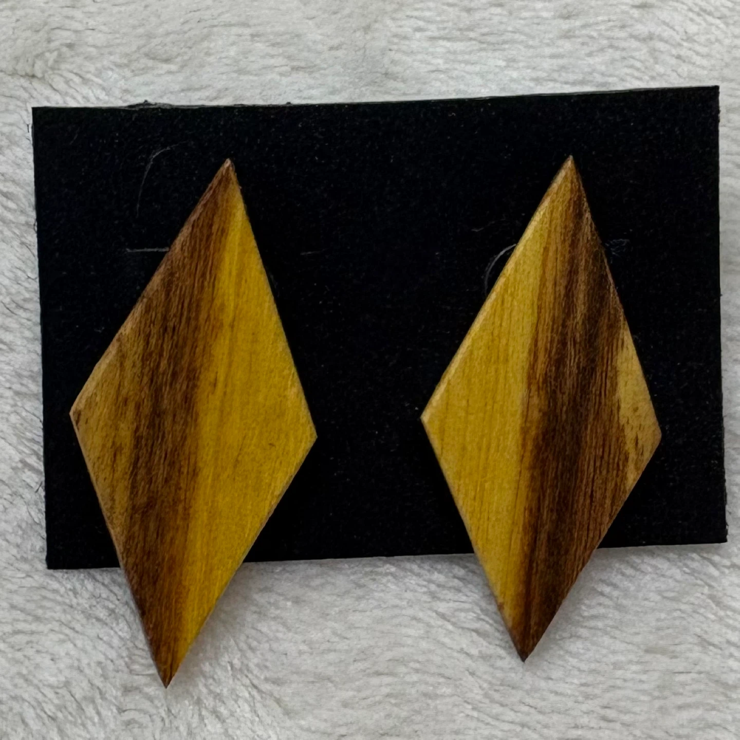 Vintage Handmade Wooden Diamond Earrings Geometric Natural Wood - photo 2