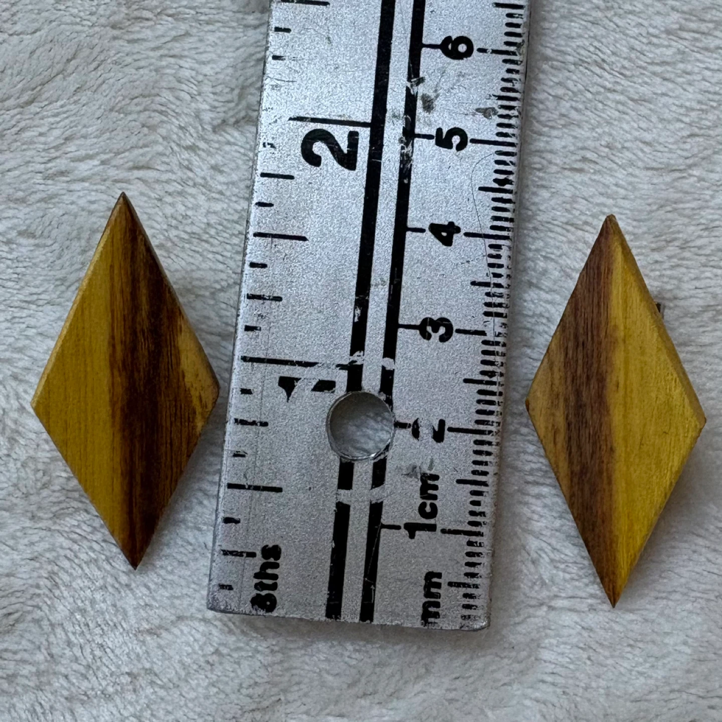Vintage Handmade Wooden Diamond Earrings Geometric Natural Wood - photo 5