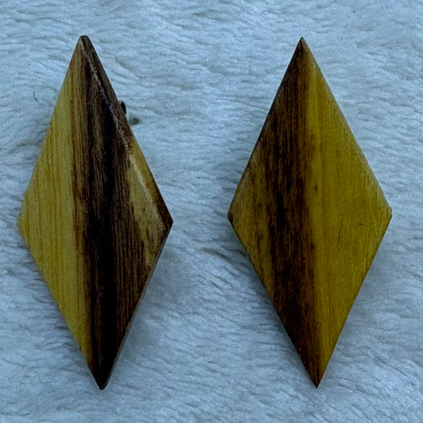 Vintage Handmade Wooden Diamond Earrings Geometric Natural Wood - photo 3