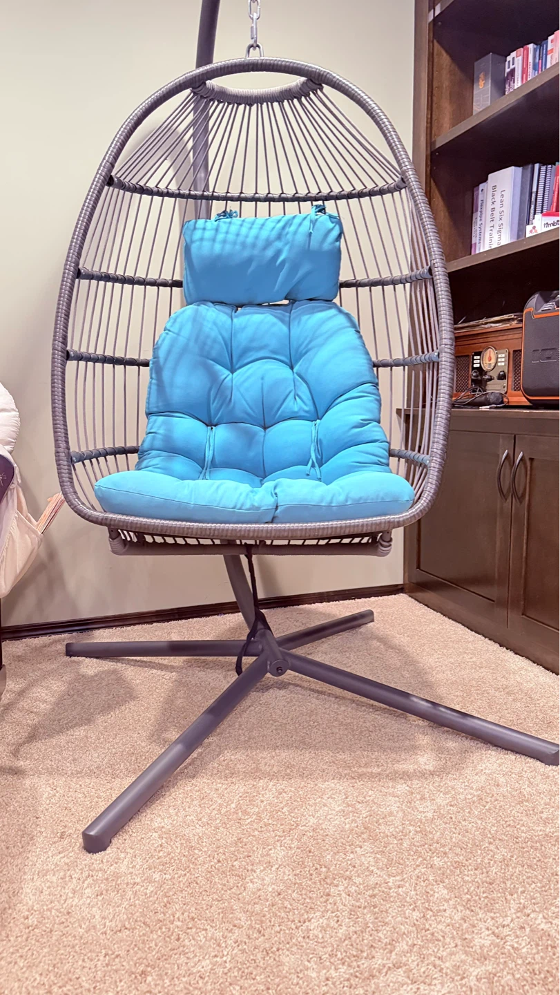 Hanging Egg Chair with Blue Cushion - photo 2