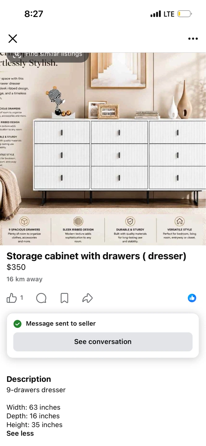 9-Drawer Dresser Cabinet - White - photo 2