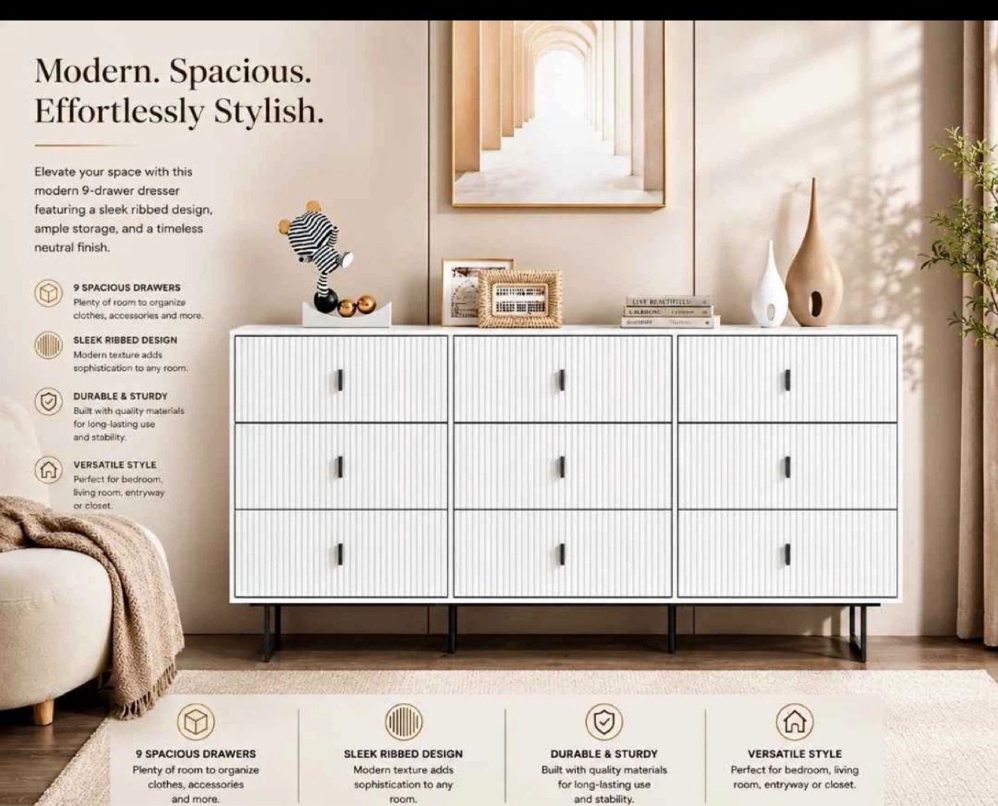 9-Drawer Dresser Cabinet - White