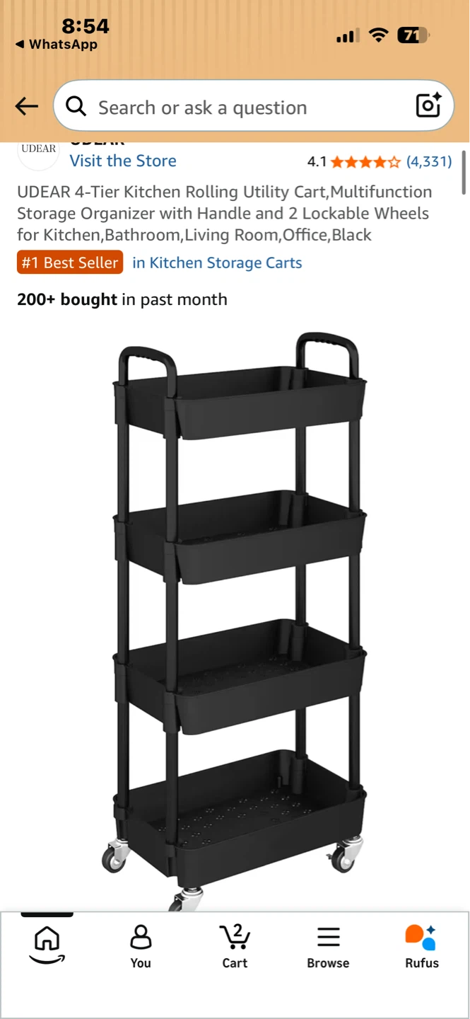 UDEAR 4-Tier Rolling Utility Cart