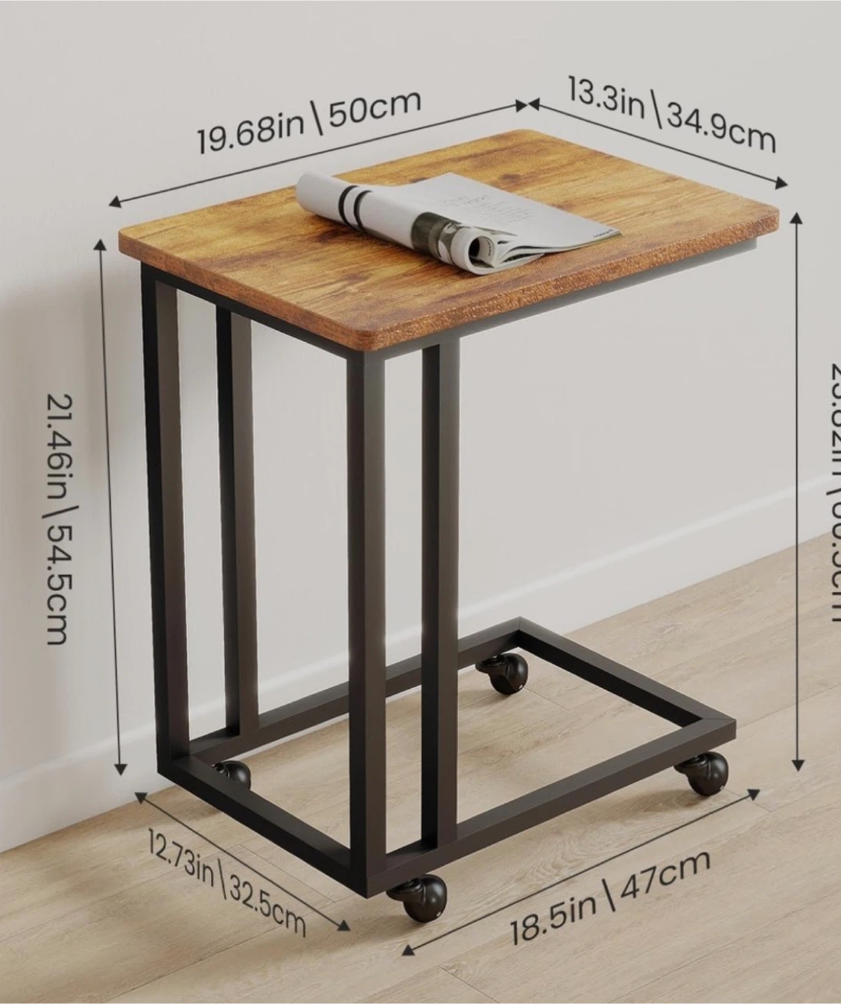 C-Shaped Side Table with Vintage Wood Top & Metal Frame - photo 2