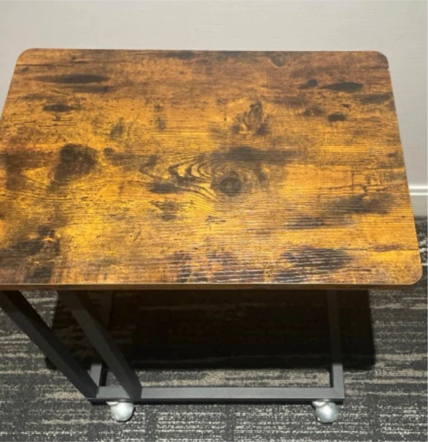 C-Shaped Side Table with Vintage Wood Top & Metal Frame - photo 3