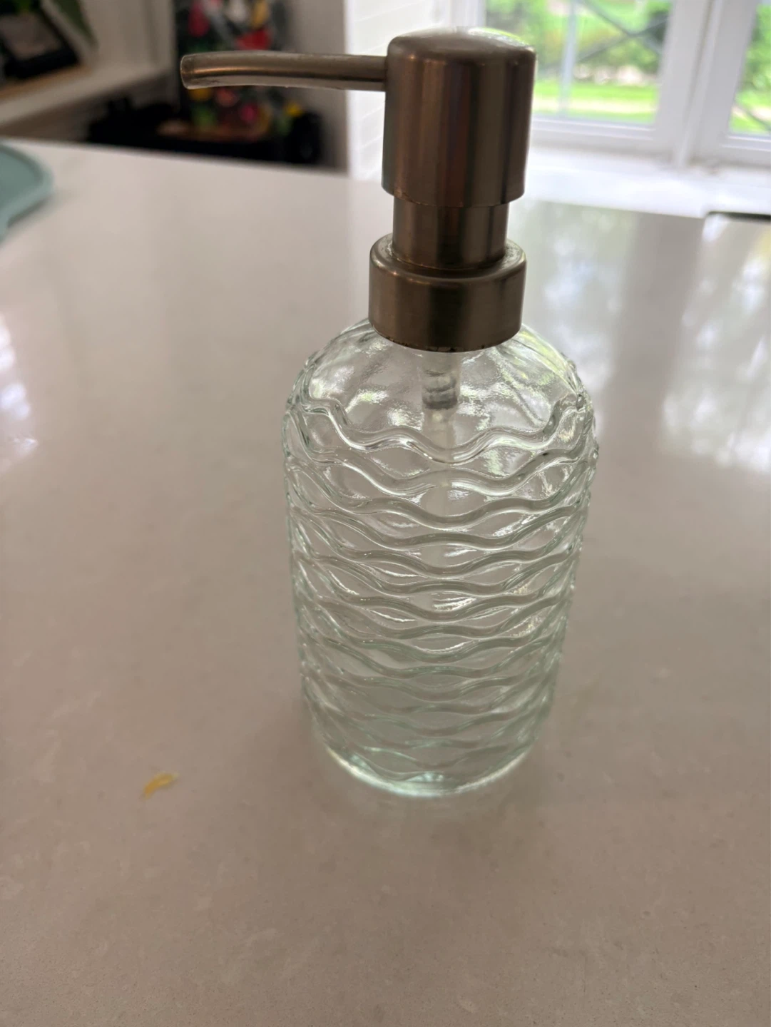 Clear Glass Soap Dispenser with Wave Pattern