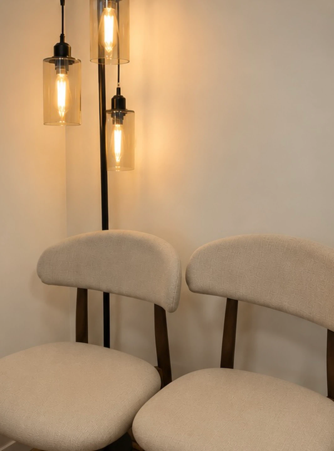 Set of 2 colamy Cream Upholstered Dining Chairs with Wooden Legs - photo 3