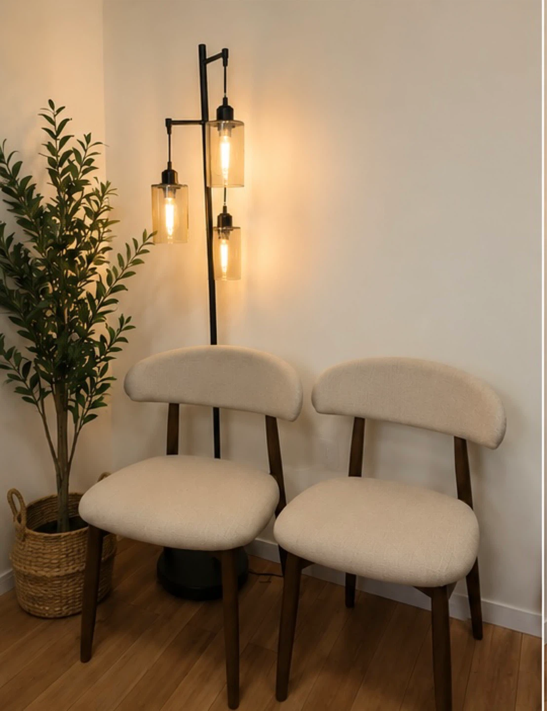 Set of 2 colamy Cream Upholstered Dining Chairs with Wooden Legs - photo 2