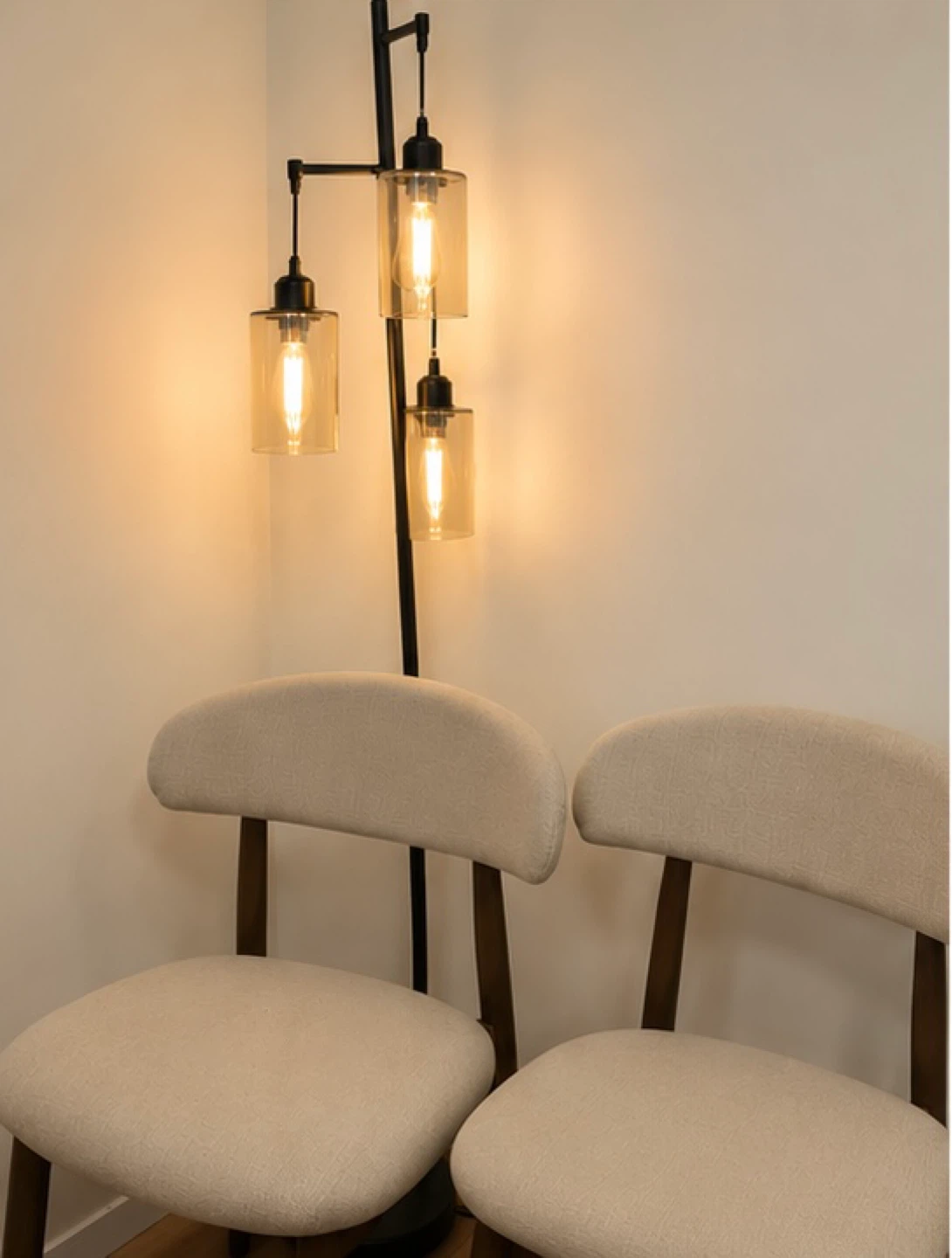 Set of 2 colamy Cream Upholstered Dining Chairs with Wooden Legs - photo 4