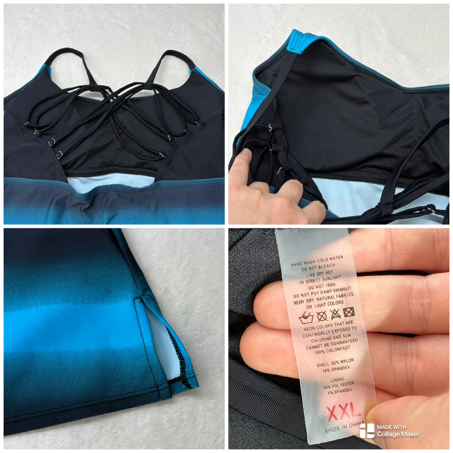Blue Ombre Tankini Crisscross Strappy Two Piece Swimsuit XXL - photo 3