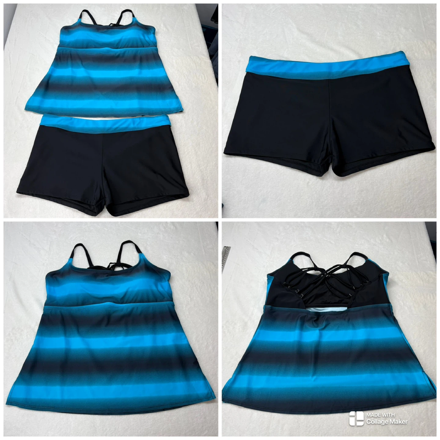 Blue Ombre Tankini Crisscross Strappy Two Piece Swimsuit XXL - photo 2