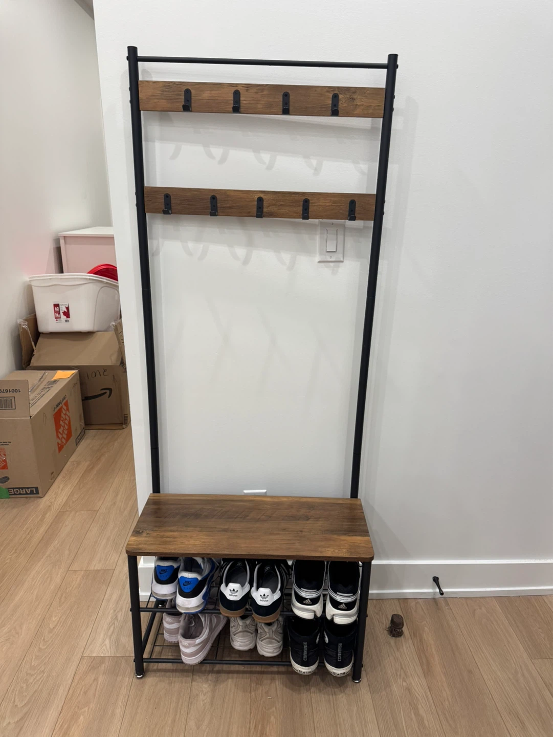 Hall Tree with Shoe Storage and Coat Hooks
