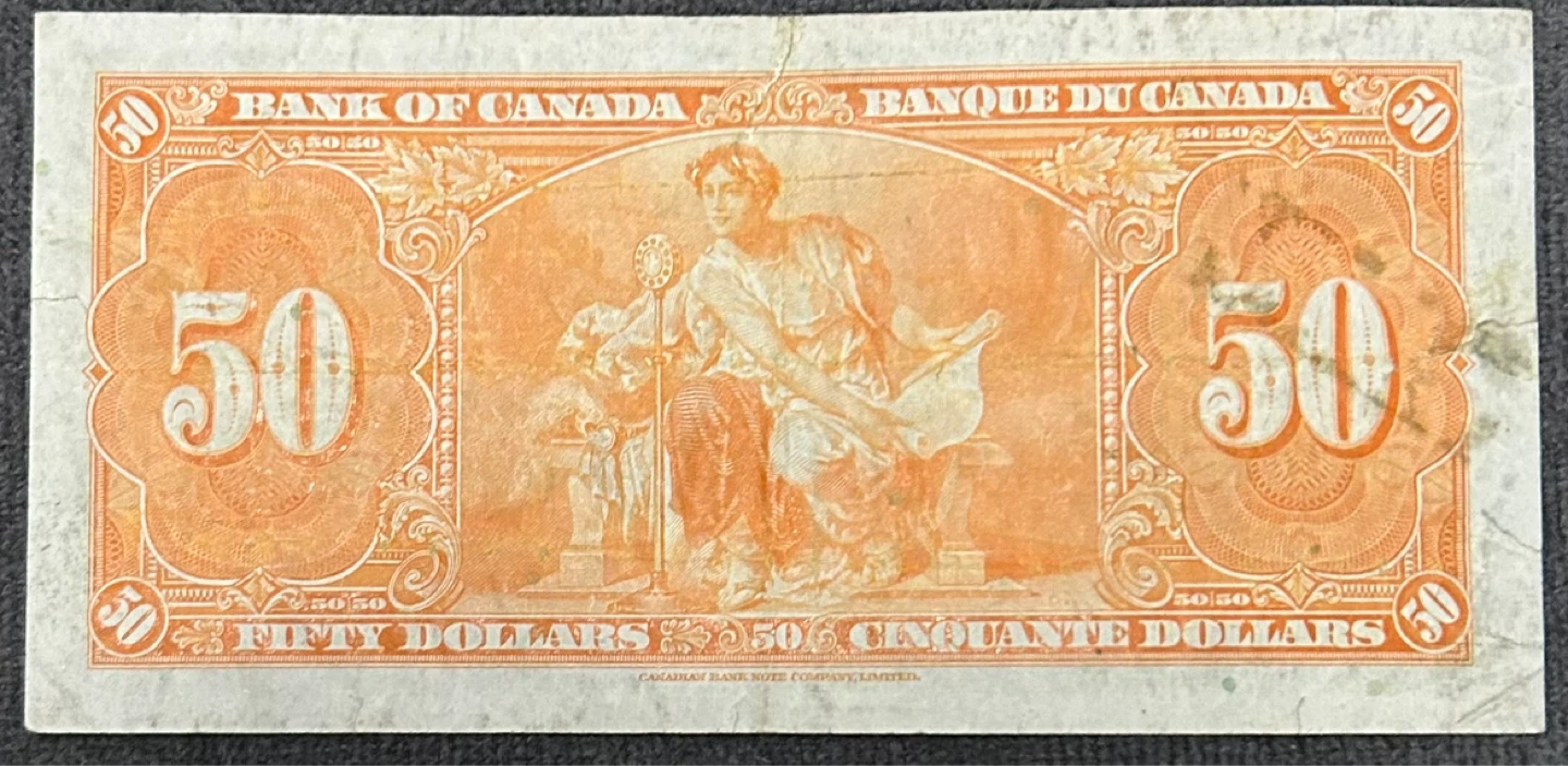 1937 Bank of Canada $50 Note King George VI Rare Large Size - photo 2