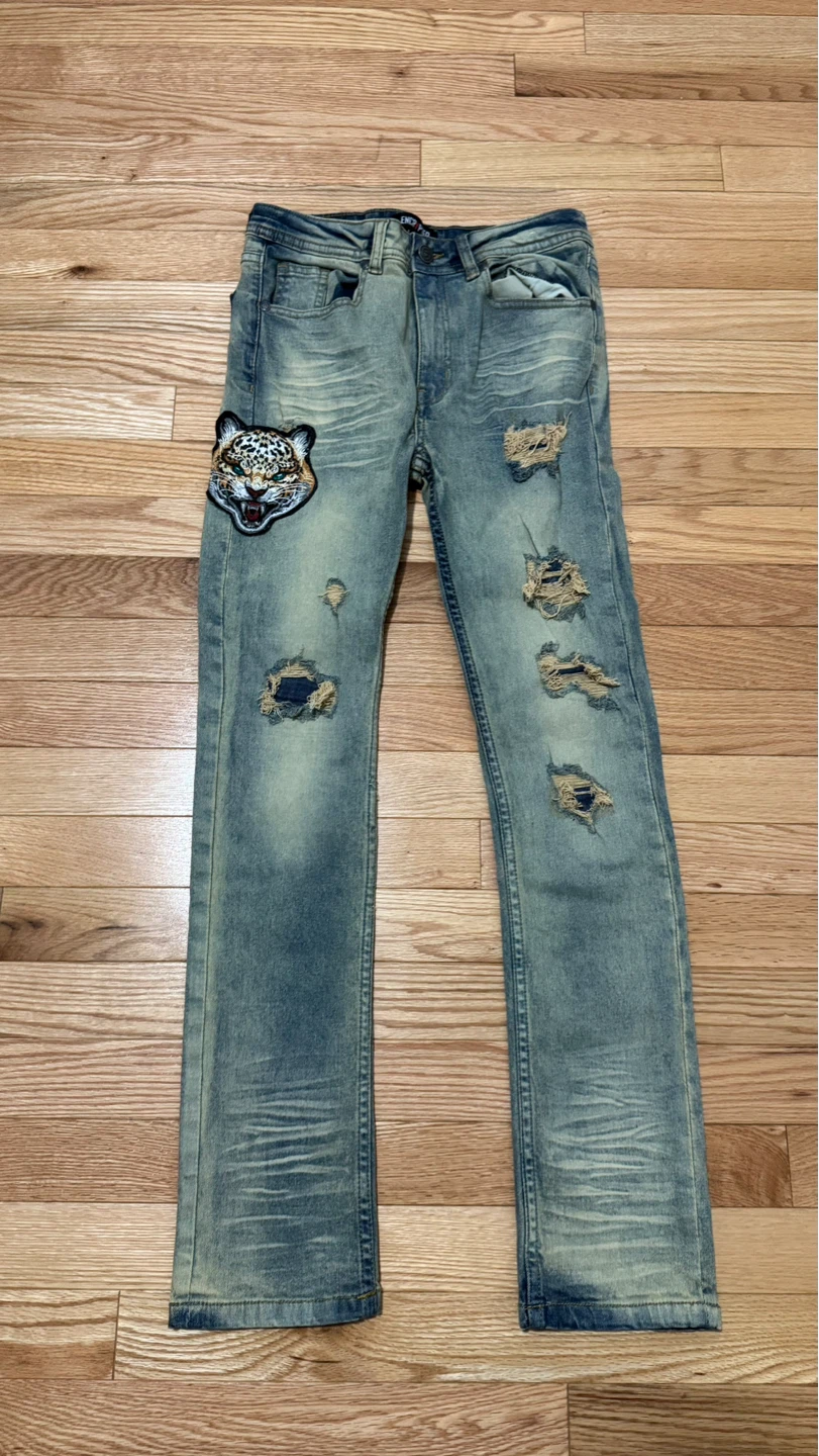 Encrypted Kids Jeans Size 14 Tiger Patch Distressed